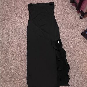 SHEIN Black Asymmetrical Ruffle Strapless Maxi Dress